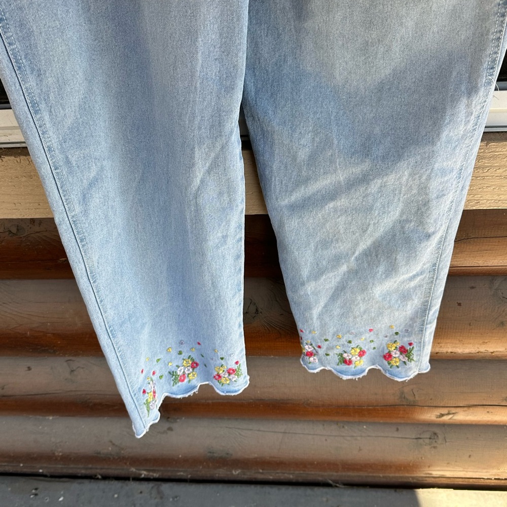 Light Blue Embroidered Denim Overalls - Picture 4 of 6